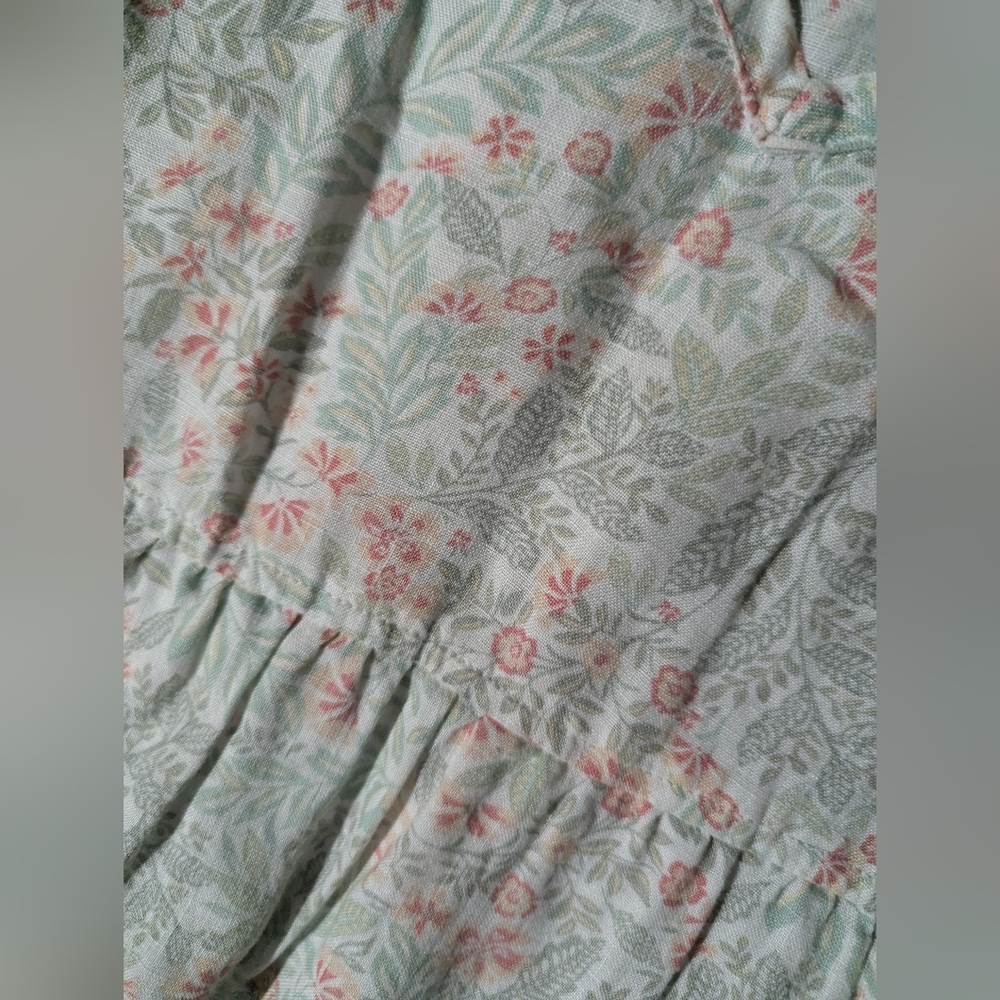Joie Women's 100% Linen Tiered Summer Dress Size XS Soft Peach & Green On Cream - Picture 6 of 14